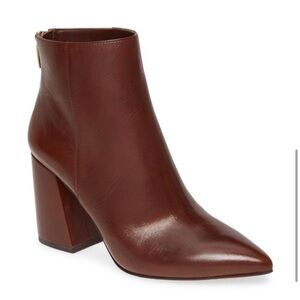 Vince Camuto Benedie Pointed Toe Block Heel Ankle Boots in Whiskey Brown Leather